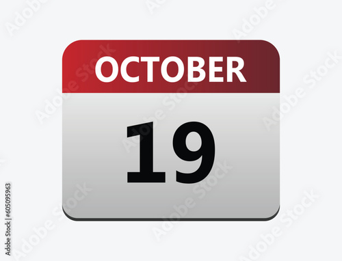 19th October calendar icon. October 19 calendar Date month icon vector illustrator.