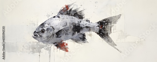 a Gyotaku fish print on rice paper  Abstract Horizontal background  and Nature-themed  photorealistic illustrations in JPG. Generative AI