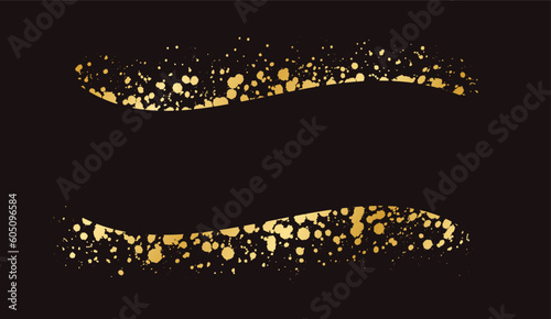 Abstract Gold Ink Splatter Ribbon Banner Frame. Golden foil spray banner border template.