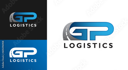 GP Logistics letter highway logo template. Icon G or GP delivery between cities, provinces and countries.