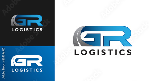GR Logistics letter highway logo template. Icon G or GR delivery between cities, provinces and countries.