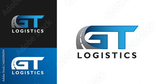 GT Logistics letter highway logo template. Icon G or GT delivery between cities, provinces and countries.