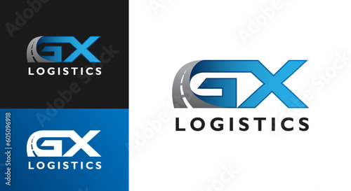 GX Logistics letter highway logo template. Icon G or GX delivery between cities, provinces and countries. photo