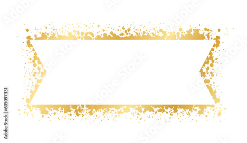 Abstract Gold Ink Splatter Ribbon Banner Frame. Golden foil spray banner border template.