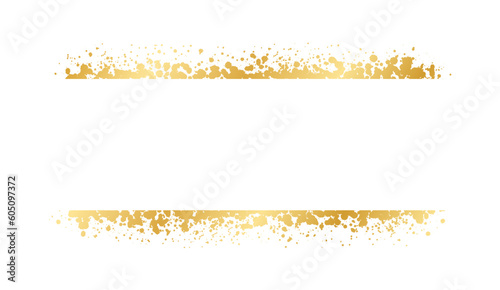 Abstract Gold Ink Splatter Ribbon Banner Frame. Golden foil spray banner border template.