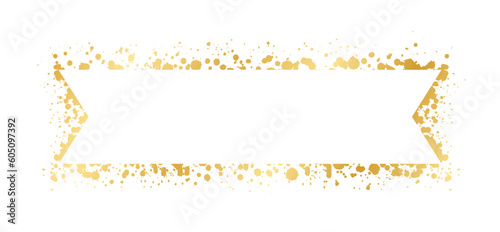 Abstract Gold Ink Splatter Ribbon Banner Frame. Golden foil spray banner border template.