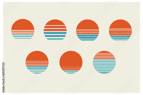 sunset collection, retro vintage graphic, sea ocean wave. vector sunset, poster illustration  web design