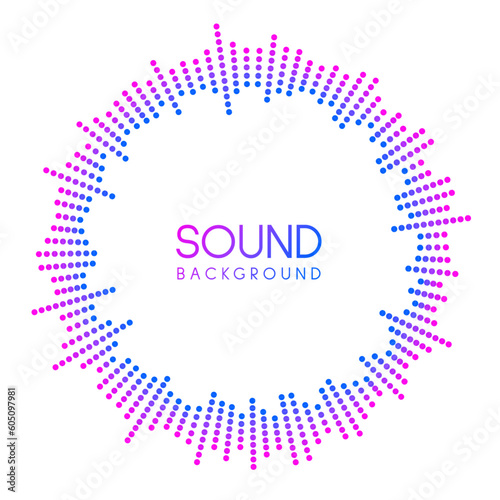 Circle sound wave visualisation. Dotted music player equalizer concept. Radial audio signal or vibration element. Voice recognition. Epicenter, target, radar, radio icon. Vector
