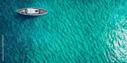 Top view of a yacht in the sea