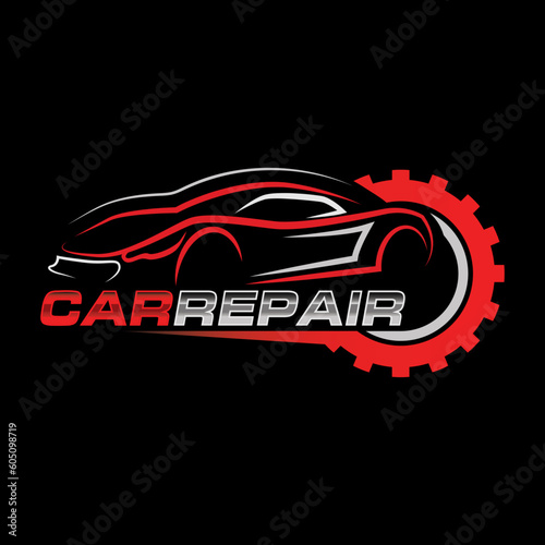 Minimalist car repair logo design template. Car repair service logo