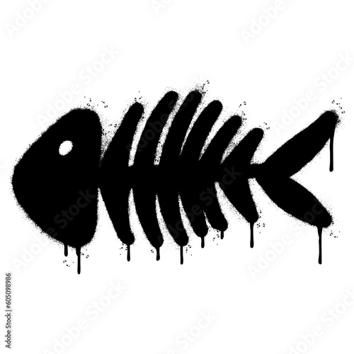 Spray Painted Graffiti Fish bone icon Sprayed isolated with a white background.