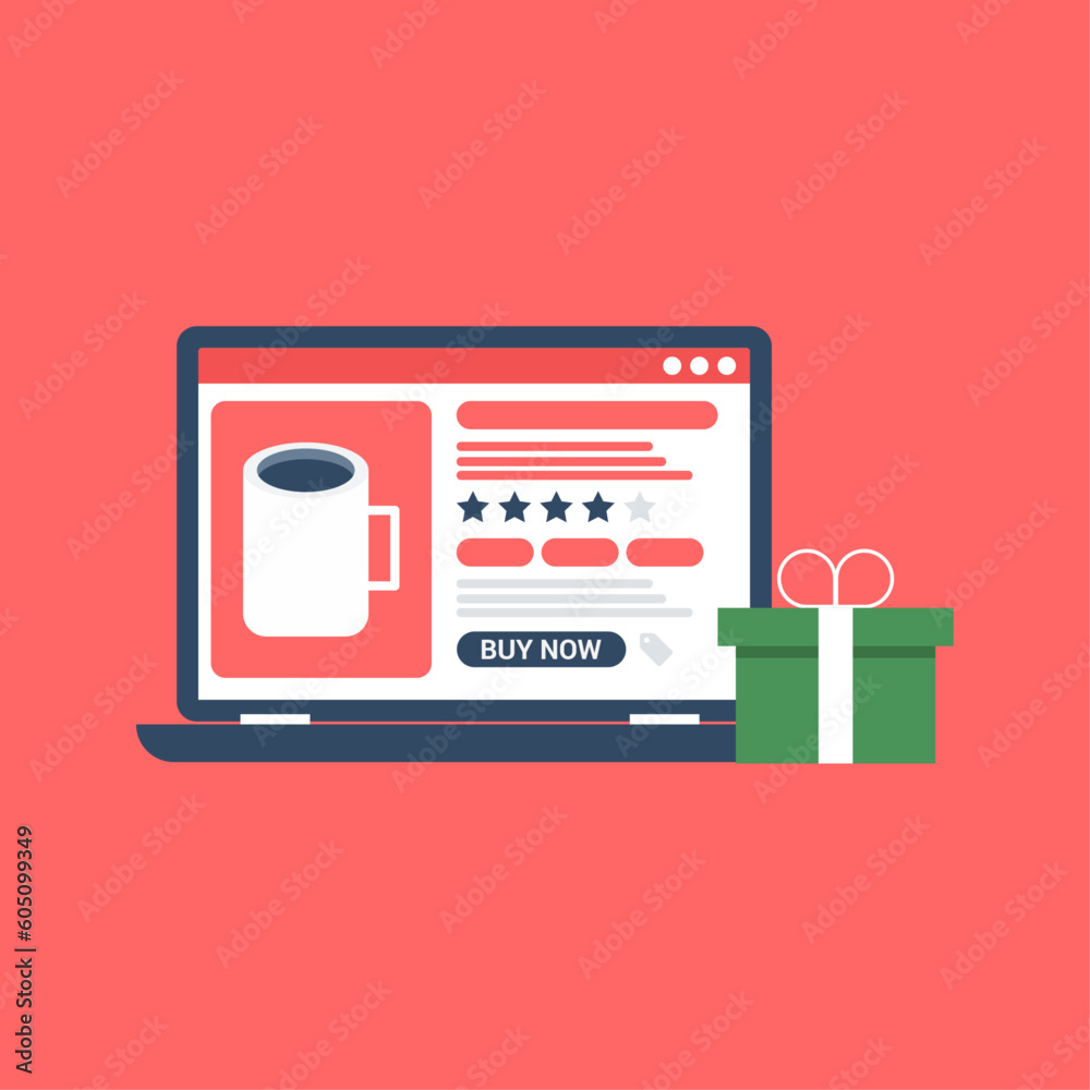 Shop coffee mug with surprise gift flat concept design Shop coffee mug with surprise gift flat concept design