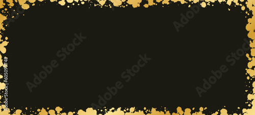 Abstract Rectangle Gold Ink Splatter Frame. Golden foil spray banner border template.