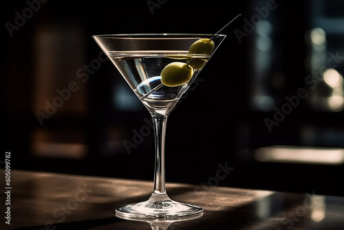A glass of martini with olives