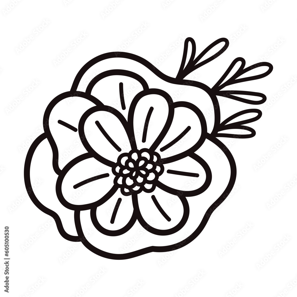 Hand Drawn flowers with twigs in doodle style Hand Drawn flowers with twigs in doodle style