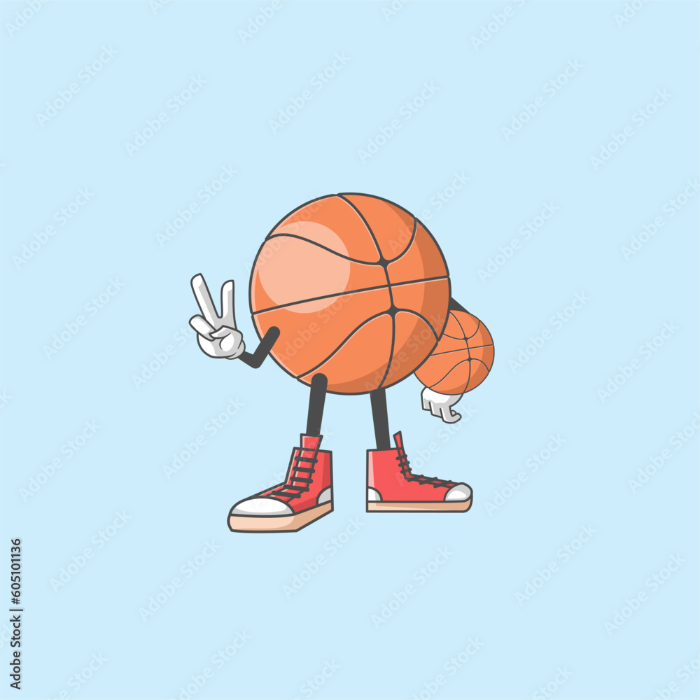Basketball mascot character standing and hold the ball vector illustration in flat style using red shoes. Suitable for print or creative project
