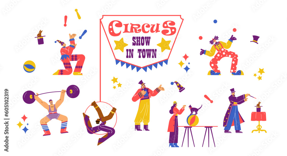 Set of various circus performers flat style, vector illustration