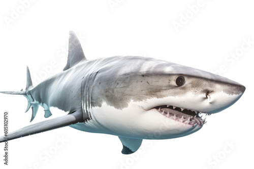 a Great White Shark, swimming, 3/4 view,  Aquatic-themed, horizontal format, photorealistic illustrations on a transparent background cutout in PNG. Generative ai © Purple Penguin GFX