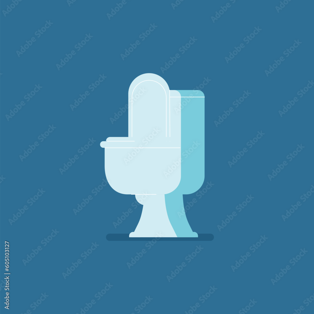 Ceramic toilet bowl, side view - flat vector illustration isolated on blue background. Ceramic toilet bowl, side view - flat vector illustration isolated on blue background.