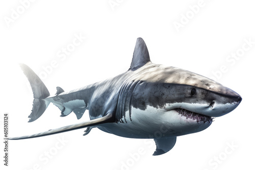 a Great White Shark  swimming  3 4 view   Aquatic-themed  horizontal format  photorealistic illustrations on a transparent background cutout in PNG. Generative ai