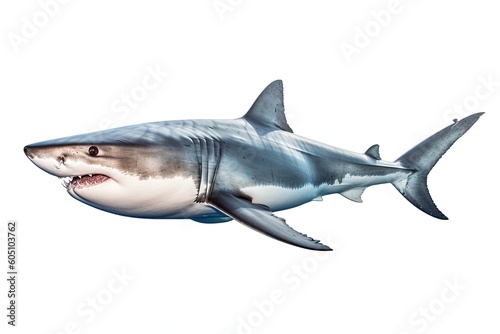 a Great White Shark  swimming   ocean predator  Aquatic-themed  horizontal format  photorealistic illustrations on a transparent background cutout in PNG. Generative ai