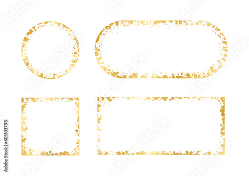 Abstract Gold Ink Splatter Frame Set. Golden foil spray geometric border template.