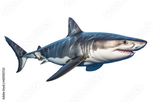 a Great White Shark  swimming   ocean predator  Aquatic-themed  horizontal format  photorealistic illustrations on a transparent background cutout in PNG. Generative ai