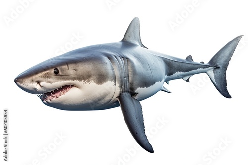 a Great White Shark  swimming  3 4 view   Aquatic-themed  horizontal format  photorealistic illustrations on a transparent background cutout in PNG. Generative ai