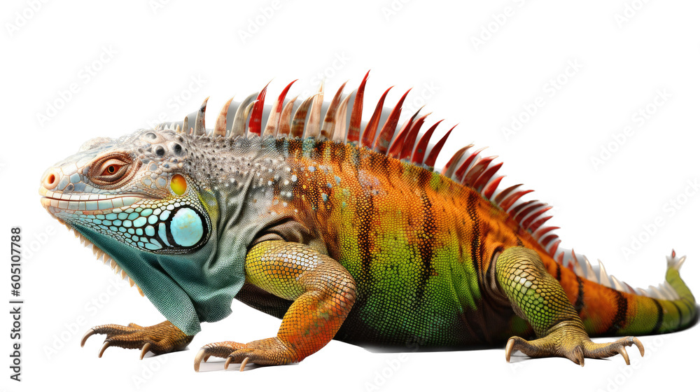 an Iguana side view, in an isolated and transparent PNG in a Nature-themed, photorealistic illustration. Generative ai