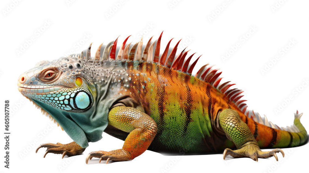 Fototapeta premium an Iguana side view, in an isolated and transparent PNG in a Nature-themed, photorealistic illustration. Generative ai