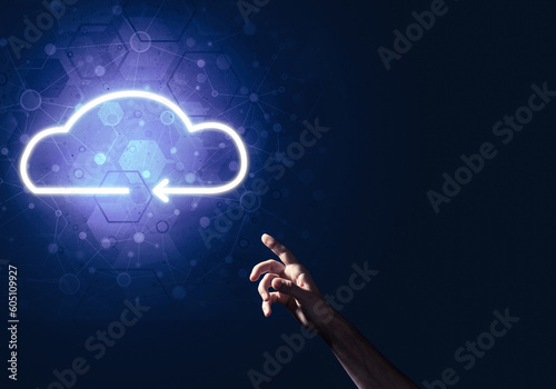 Digital cloud icon as symbol of wireless connection on dark background