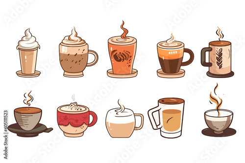 Different types of coffee clipart vector illustration