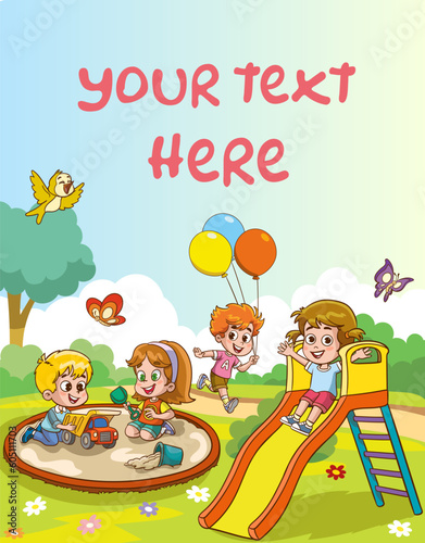 Vector illustration of happy kids playing in playground