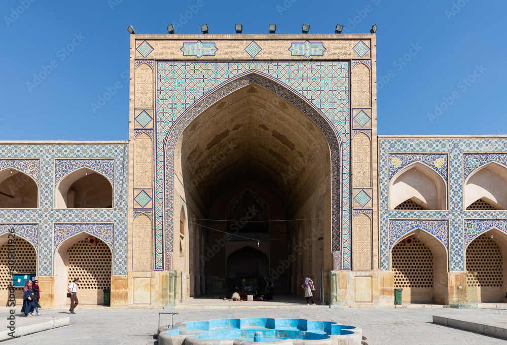 North iwan of the courtyard of Jameh or Jame Mosque (also Atig or Friday Mosque), Iran's oldest mosque in Isfahan, Iran. UNESCO World Heritage.