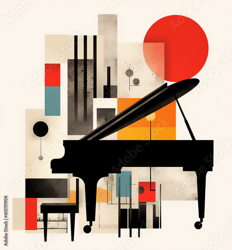 Abstract piano decorating piece, generative ai, digital illustration.