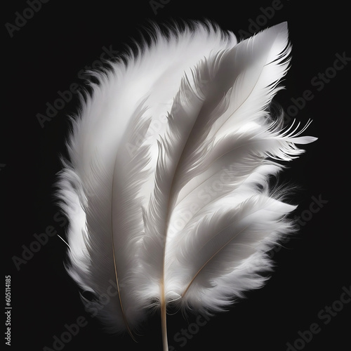 Ai generates White feather black light that reflects on black background