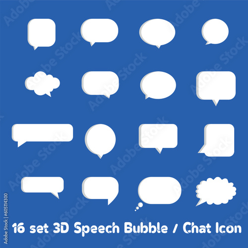 16 Set 3D white speech bubble, Chat message icon design. 