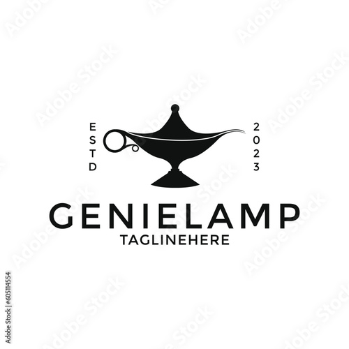 Vector black silhouette genie lamp logo design