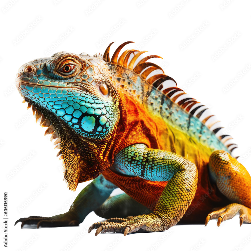 Fototapeta premium an iguana colorful portrait, arboreal lizards, herbivores Pet-themed, photorealistic illustrations in a JPG. Generative ai