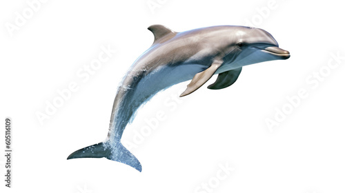 a Bottlenose Dolphin, jumping, Aquatic-themed, square format, photorealistic illustrations on a transparent background cutout in PNG. generative ai