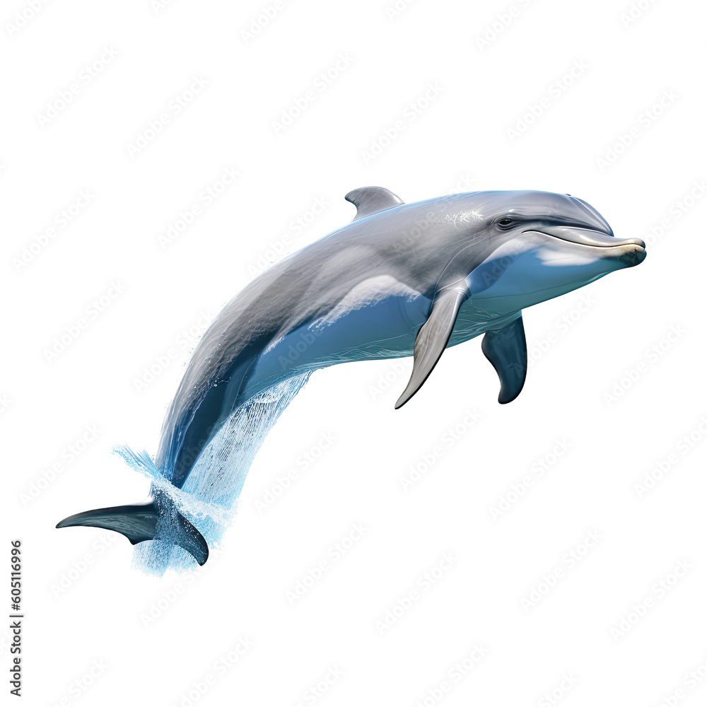 Obraz premium a Bottlenose Dolphin, jumping, Aquatic-themed, square format, photorealistic illustrations on a transparent background cutout in PNG. generative ai
