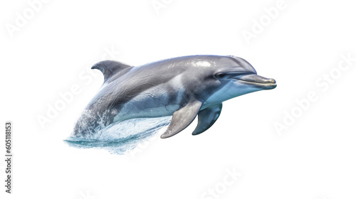 an isolated Dolphin jumping and swimming  Aquatic-themed  photorealistic illustration on a transparent background cutout in PNG. Generative AI
