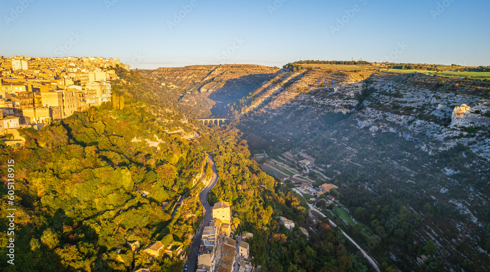 Aerial View of Ragusa at Dawn, Sicily, Italy, Europe, World Heritage Site