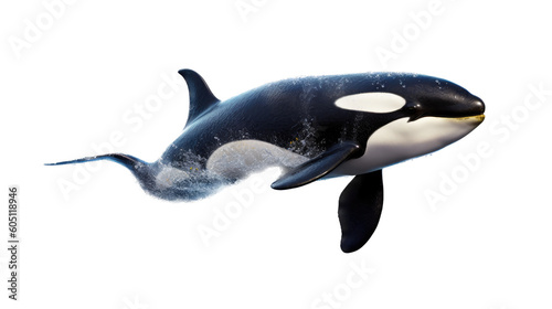 an Orca  killer whale  Jumping and swimming  Aquatic-themed  photorealistic illustrations in a PNG. Generative ai