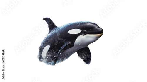 an Orca  killer whale  Jumping and swimming  Aquatic-themed  photorealistic illustrations in a PNG. Generative ai