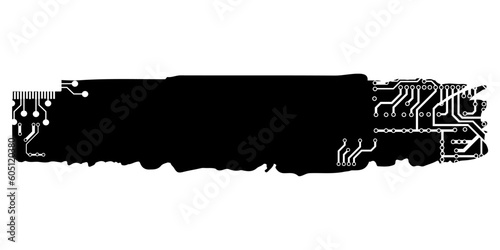 Rectangular design element silhouette in tech style isolated on white. Long tech plate with copy space. Clipart.