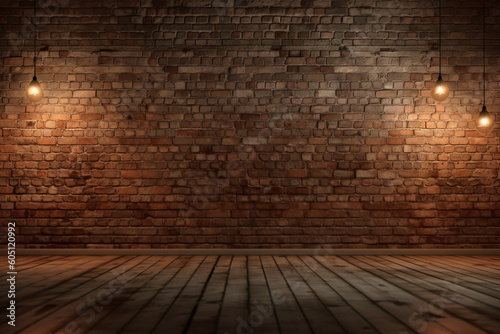 Minimalist Interior Design with Blank Rustic Brick Wall with Wooden Floors - 8k Ultra High Resolution - Generative AI Art