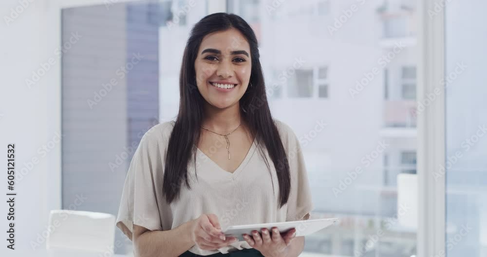Happy, face and a woman with a tablet at work for communication, planning and research. Smile, corporate and portrait of a female lawyer with technology for an email and online legal documents Happy, face and a woman with a tablet at work for communication, planning and research. Smile, corporate and portrait of a female lawyer with technology for an email and online legal documents