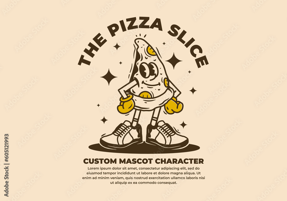 Vintage mascot character of pizza slice