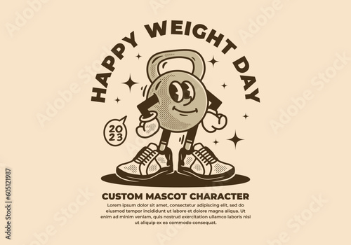 Vintage mascot character of dumbbell